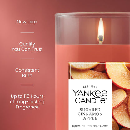 Yankee Candle Medium Pillar Scented Candle with up to 115 Hour Burn Time, Premium Plant Wax Blend for Consistent Burn, 14.25 oz Pillar Candle with Room Filling Fragrance, Sugared Cinnamon Apple