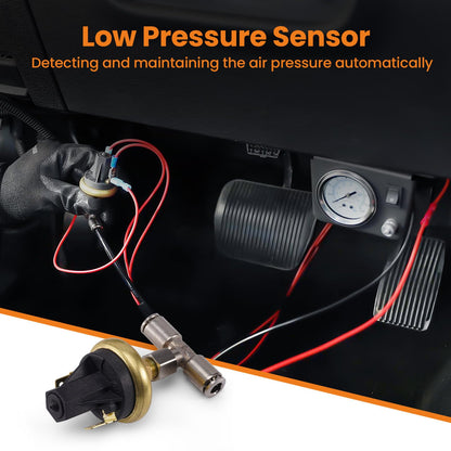 maXpeedingrods On Board Air Compressor System with Low Pressure Sensor Analog Gauge Air Line Fittings Universal Air Compressor Kit for Trucks Vans