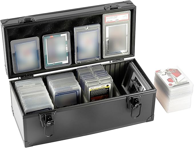Toploaders Storage Box for 3 x 4 35pt Rigid Cards Trading &amp Sports Cards Graded &amp Rating Cards with 3 DIY Sponge Partitions (Holds 300+ Toploaders (N300-Black)