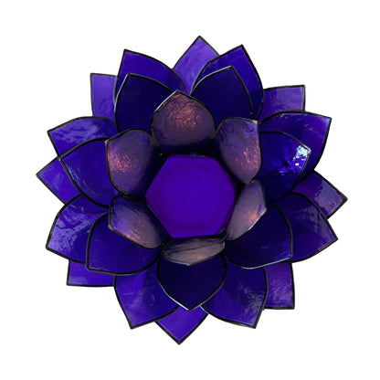 Moonshadow Handmade Capiz Shell Lotus Tea Light Holder, Elegant Flower Design with Natural Translucent Finish, Ideal for Home Decor, Meditation, Weddings & Serene Centerpieces, Purple