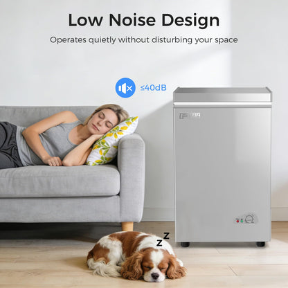 OSTBA 3.5 Cu.Ft Chest Freezer, Compact Deep Freezer with 2 Removable Baskets, Bottom Wheels, 6-Level Temperature Control with Fast Freeze Mode, Energy Saving Quiet Freezer, Silver