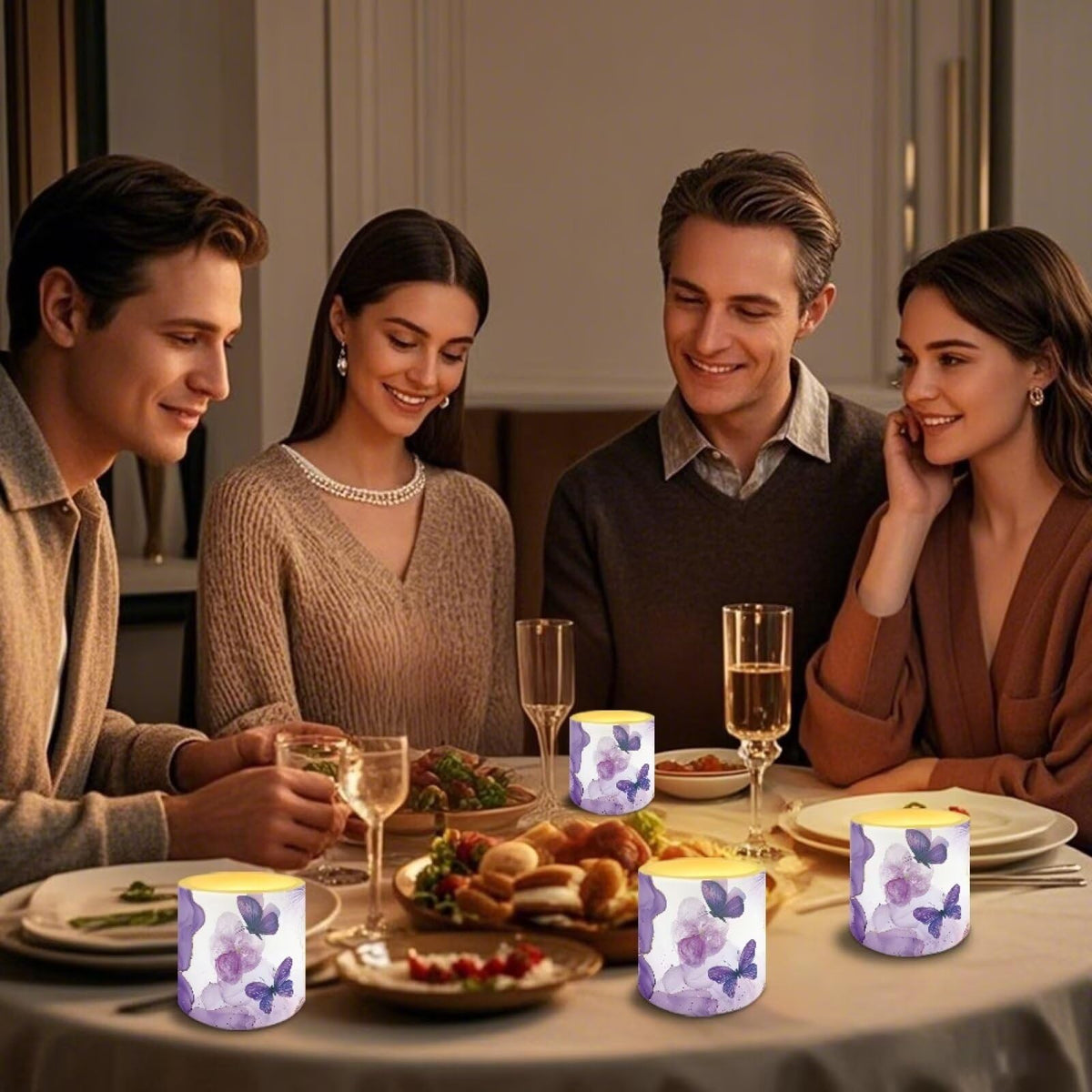 Cozeyat Purple Marble LED Candles Set of 4 Battery Powered Flameless with Remote Timer Dancing Flame Waterproof for Home Beach Garden Decoration