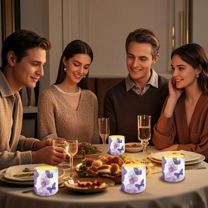 Cozeyat Purple Marble LED Candles Set of 4 Battery Powered Flameless with Remote Timer Dancing Flame Waterproof for Home Beach Garden Decoration