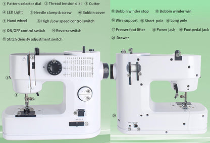 Sewing Machine with Extension Table, 39Stitch Patterns Built-In,withAccessory Kit, LED Light 2-Speed Foot Pedal, Sewing Machine for Beginners Great for Quilting, Crafts & Mending