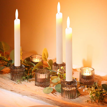 CHOCSTAY Reversible Gray Glass Candle Holder Set of 6, Thick Heat-Resistant Glass Candlestick Holders for Taper, Tealight, Votive, LED Candles, Perfect for Wedding, Party, Home Décor