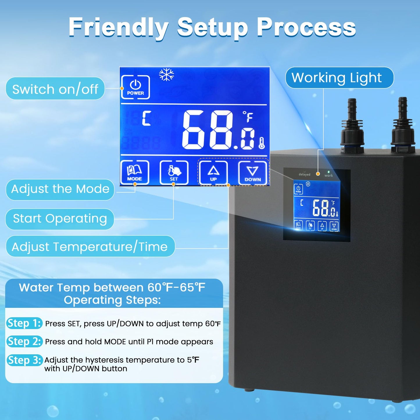 Aquarium Chiller 79 Gal, 1/3 HP Water Chiller Machine, Hydroponic Cooling System, Fish Tank Chiller with Upgraded LED display, for Axolotl Jellyfish