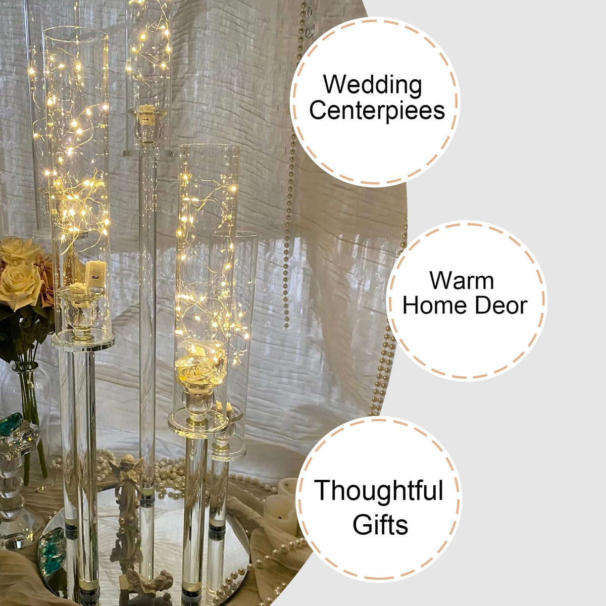 5 Arm Acrylic Candelabra Centerpieces for Tables,8 Sets Clear Candle Holder for Wedding,Home Decor,Table Decorations,22.8" Tall Candlestick Holders with Lampshade, Fits LED Candle