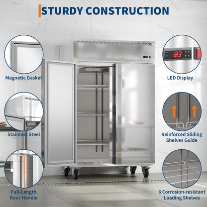 48 Inch Wide Commercial Freezer Upright, 36 Cu.Ft Frost Free Upright Freezers Stand Up, 2 Door 2 Section Walk-In Freezer with 6 Adjustable Shelves, for Supermarket, Restaurant, Kitchen, Shop, Garage