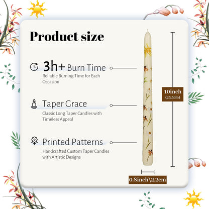 Taper Candles 10 Inch Print Candle Handmade Unscented Renanthera Long Candles 2 Pack Twisted Candlesticks for Wedding Home Decoration Gifts