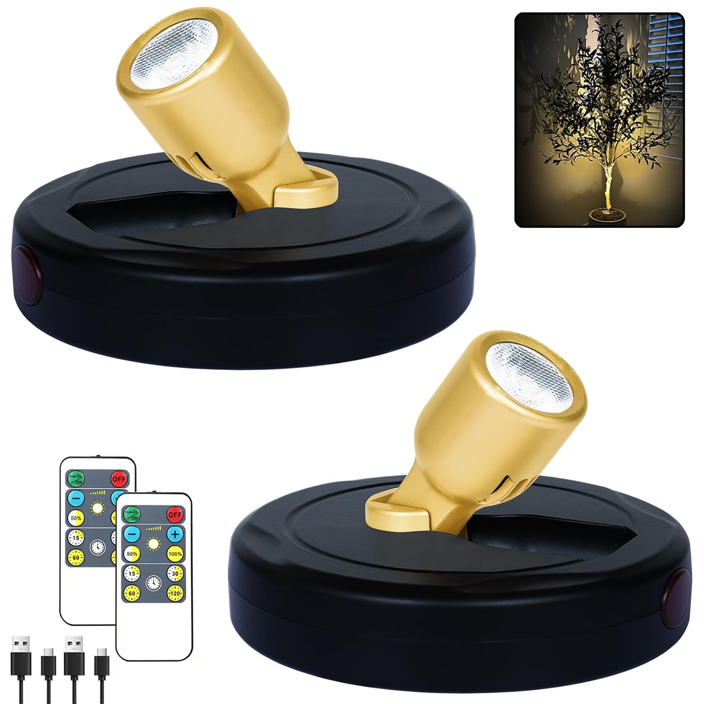 HAMVIDNE LED Spotlight, Rechargeable Battery Spot Lights with Remote, Uplighting Indoor, Stick Plant Spotlights for Wall Art Display Artwork Picture Painting-2Pack