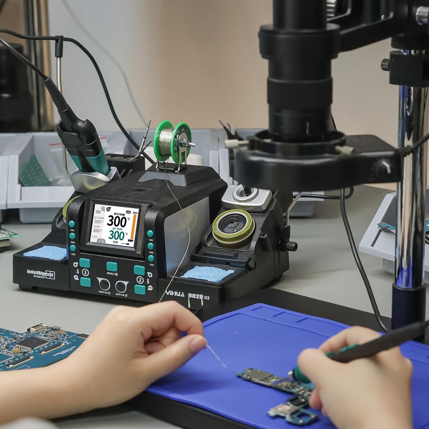 YIHUA 982D-III 2-IN-1 Precision Soldering Station with C210 Soldering Iron and C120 Hot Tweezers Cartridge Tip System for SMD Rework, Micro Soldering, Professional Soldering Iron Kit