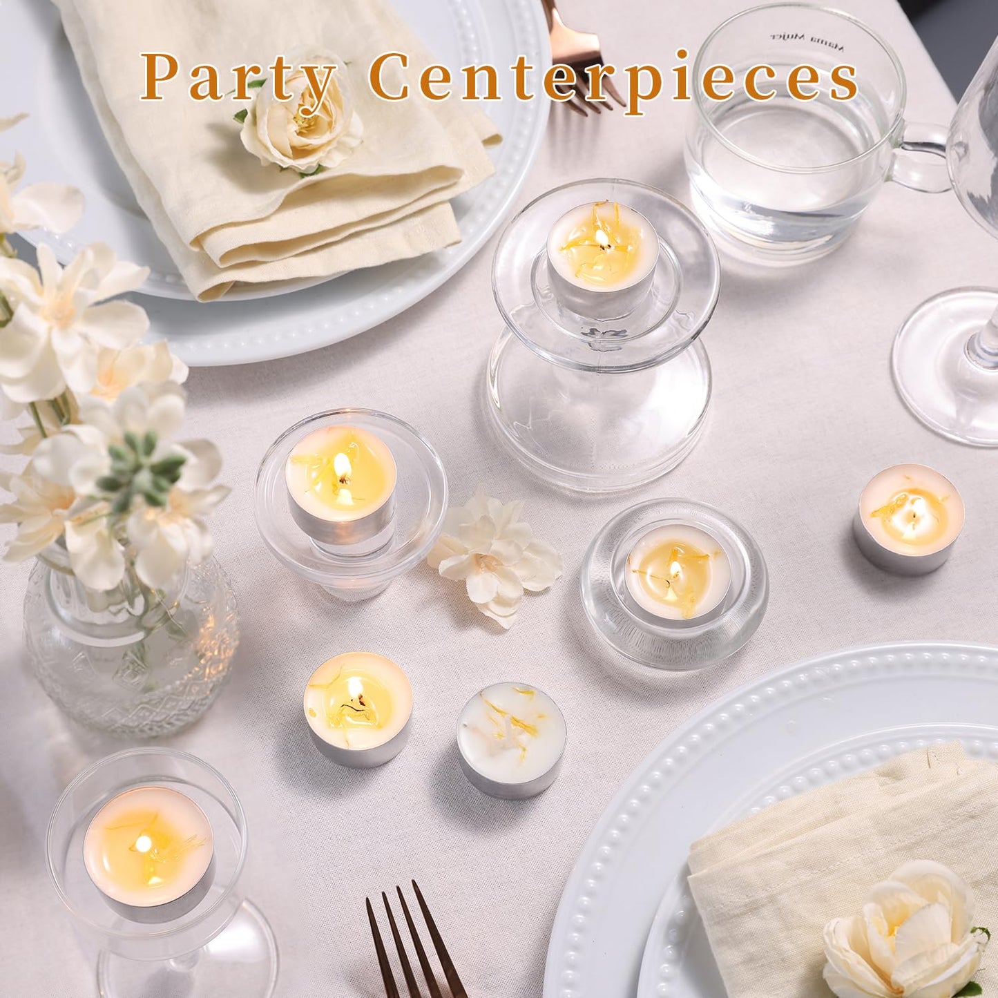 8 Pcs Vanilla Scented Tealight Candles, 6H Long Burning - 100% Palm Wax Based Scented Tea Lights with Dried Flowers, Non-Toxic/Smokeless Tea Lights Candles Bulk for Spa, Bath, Wedding