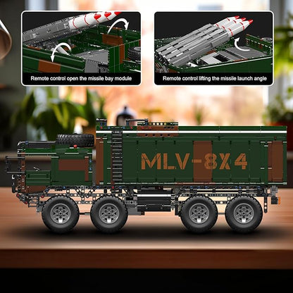 Mould King 20045 Military Vehicles Building Blocks Set RC Heavy All-Terrain Vehicle Box-Style 8X4 Missile Army Truck with 4 Motors Gift for Age 14+/Adult Collections Enthusiasts(4854+ Pieces)