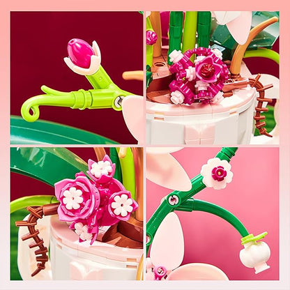 Pink Orchid Flower Building Set for Adults Coffee Cup Orchid Botanical Collection Plant Building Kit Home and Office Decor Gift for Christmas Day Valentines Birthday 567pcs