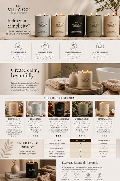 The Villa Co - Burnished Oak Reserve | Scented Candle for Women & Men | Hand-Poured, Aromatic & Fragrant | 60 Hour Burn Time 12 OZ | Soy Based | Phthalate Free | Made in USA
