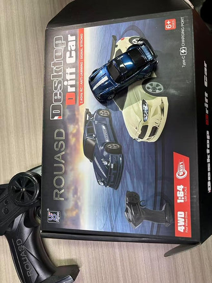 Mini Desktop RC Drift Car 1:64 Scale 4WD High-Speed 2.4Ghz Remote Control Racing Sports Car with LED Lights for Adults Hobbyists