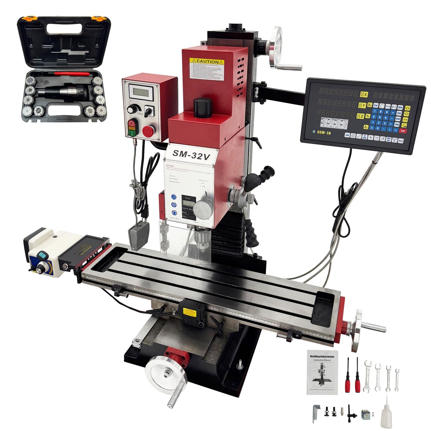 WYDDDARY 110V Mini Precision Milling and Drilling Machine 2HP Brushless, with 33.1"×8.3" Work Table, R8 Spindle 50-2250RPM, X-Axis Power Feed & 3-Axis DRO for Metal Wood DIY