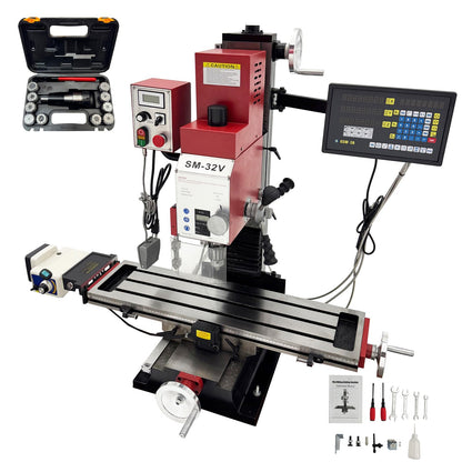 WYDDDARY 110V Mini Precision Milling and Drilling Machine 2HP Brushless, with 33.1"×8.3" Work Table, R8 Spindle 50-2250RPM, X-Axis Power Feed & 3-Axis DRO for Metal Wood DIY