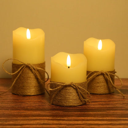 Homwamee Flameless Candles with Remote Timer-3D Flickering Hemp Rope LED Candles Set of 3(4”/5”/6”, Battery Powered for Home/Wedding/Party/Table Decorations