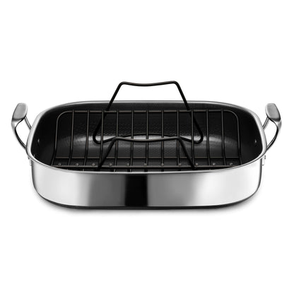 HexClad Hybrid 17 x 14 Inch Rectangular Nonstick Roasting Pan with Rack, Dishwasher-Friendly, Oven-Safe Up to 900°F, Compatible with All Cooktops