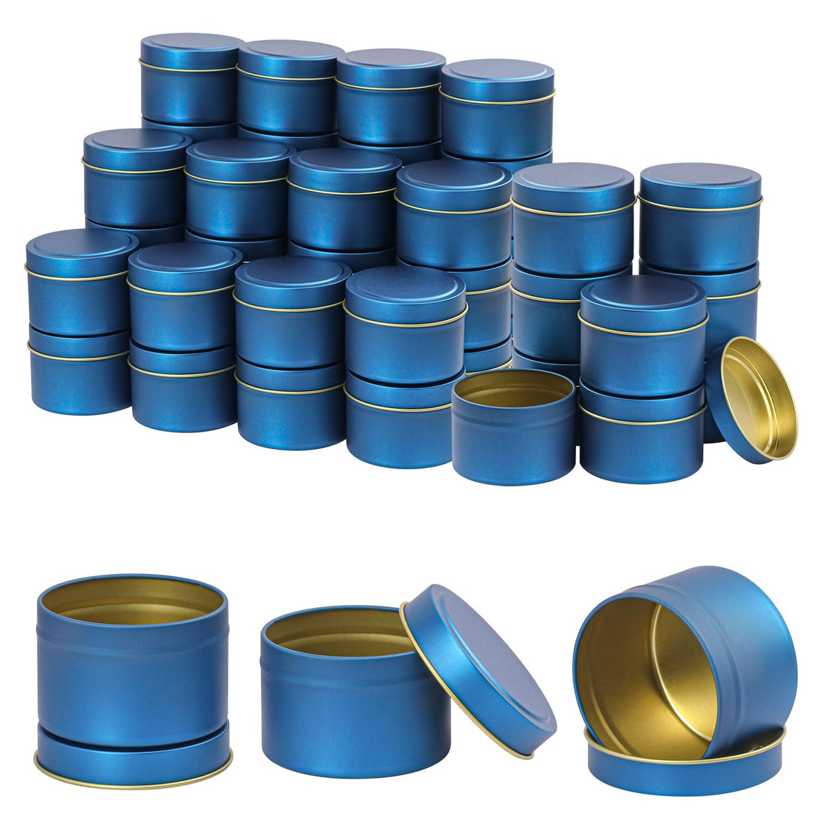 IHDYPPEW 48 Piece 4 oz Blue Candle Tins with Lids, Candle Tin Cans, Empty Candle Jars for Making Candles, Party Favors, Spices, Jewelry, Cosmetics