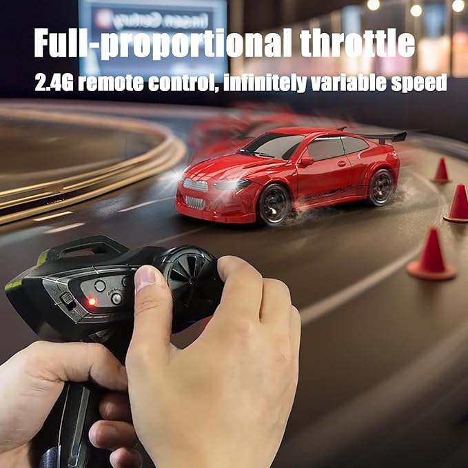 1:64 Scale Mini RC Drift Car 2.4GHz 4WD Full Proportional Model Vehicle with LED Lights Racing Sport Toy for Adults Teens