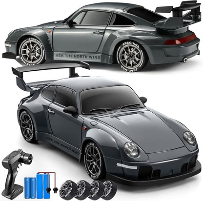 RC Drift Car 1:24 Scale Remote Control Vehicle with LED LightsDrifting Tires＆Two Batteries Racing Sports Toy Idea Gift for Adults Boys Girls and Kids
