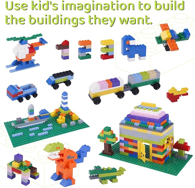 1100 Pieces Building Bricks Compatible with Lego Classic Building Blocks Bulk with Baseplates Doors Windows and Wheels STEM Creative Construction Toys for 6 7 8 9 10 11 12 Year Old