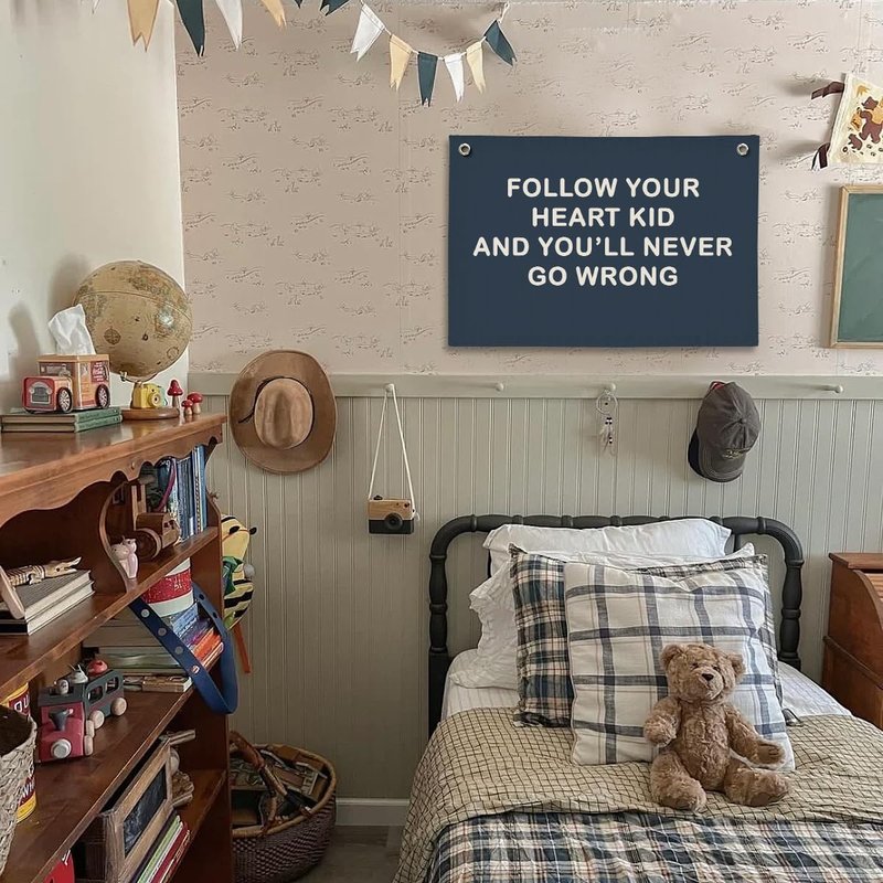 ShowDraven Boy Nursery Decor, Inspirational Wall Decor Hanging Linen Banner, Navy Blue Motivational Wall Flag for Kids Boys Room Playroom Nursery Decor, 20x30 Inch
