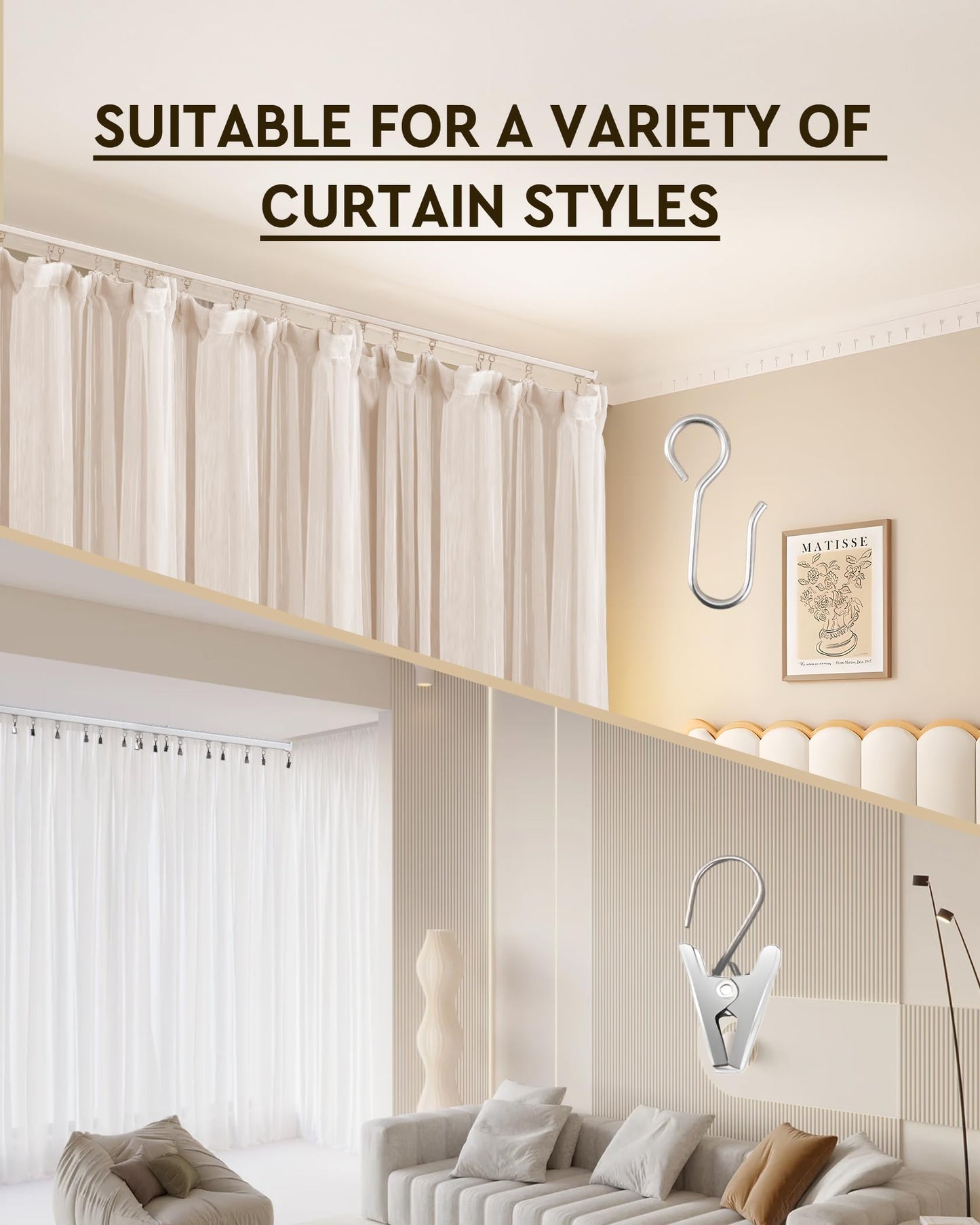 Ezcasch Ceiling Curtain Track Set, Ceiling or Wall Mount 6ft - 9ft, Aluminum Heavy-Duty Curtain Rails, Room Divider Curtain Track for Bedroom, With Silent Slide, Clips and Hooks，White