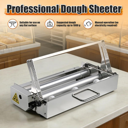 Folding Dough Sheeter (15.5")，Dough Sheeter，Manual Dough Sheeter，Commercial Dough Roller Sheeter，55 thickness options，Suitable for pizza, croissants, puff pastry, Stainless Steel（1 Rolling Boards）