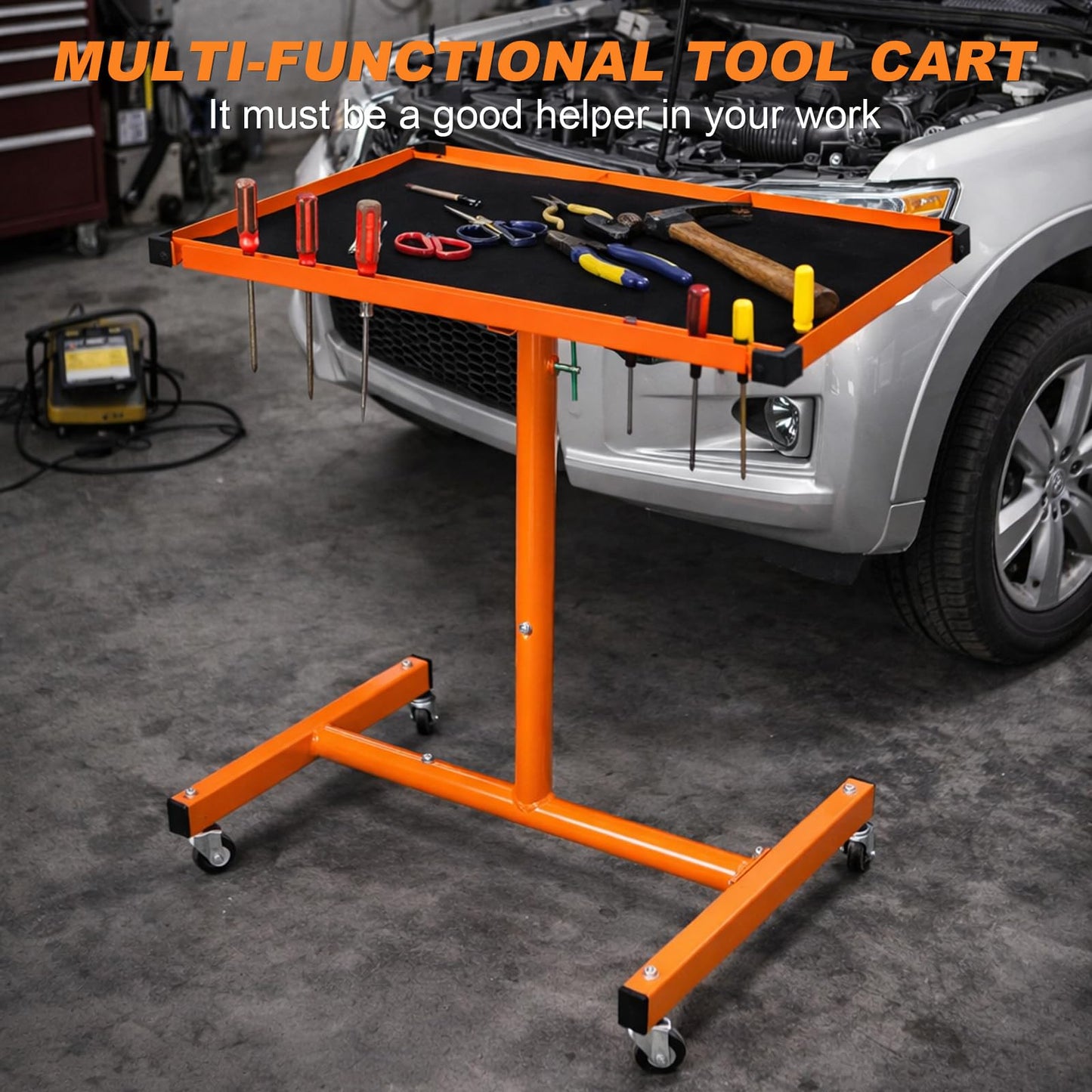A A IN Mechanics Rolling Work Table, Adjustable Mobile Tray Table for Shop, Garage, DIY Tool Tray Cable with Wheels 250 lbs Capacity