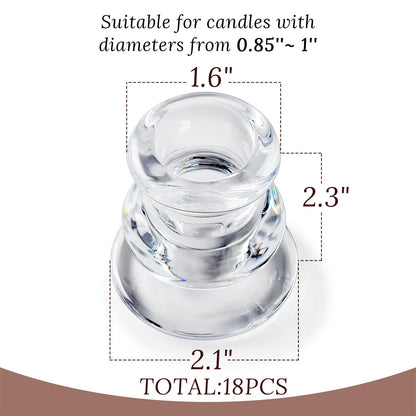 JONERAY 18PCS Taper Candle Holders Bulk,Clear Glass Candlestick Holders,Glass Candle Holder for Wedding Party,Festival Decoration