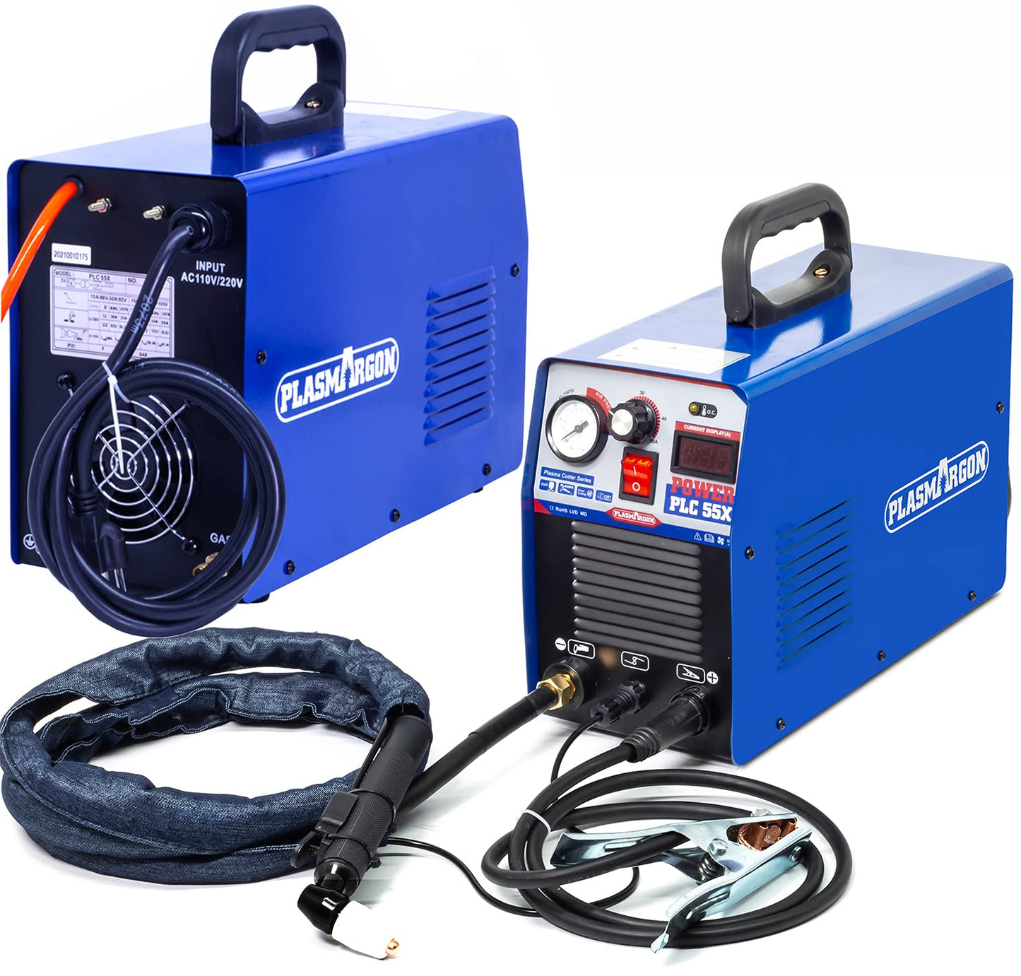 Plasma Cutter 55Amp PLC55 Dual Voltage Plasma Cutting Equipment 110V / 220V, IGBT DC Inverter Portable Air Plasma Cutter Machine 1/2 Inch Clean Cut Intelligent Digital Display (110/220V)
