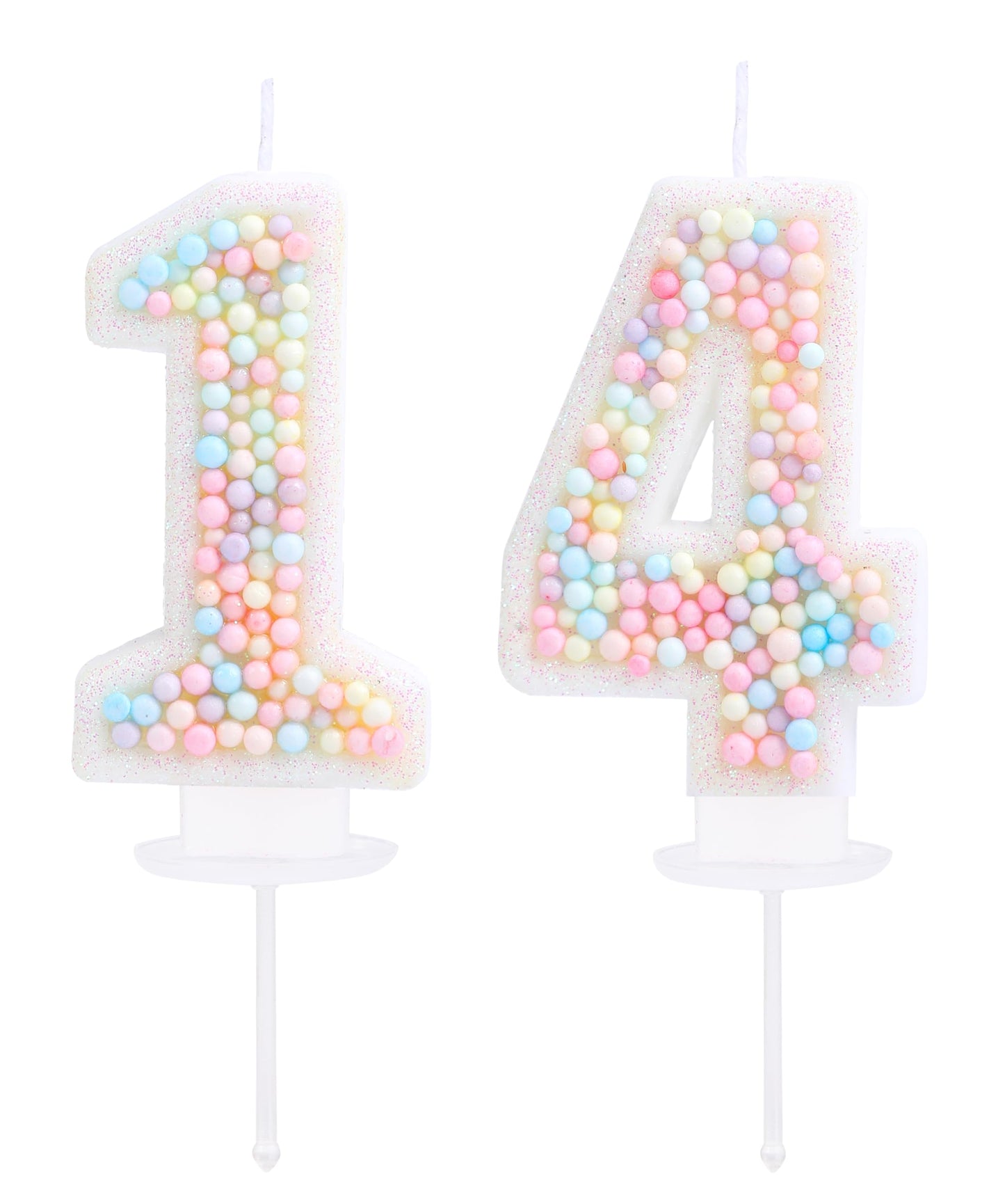EAKE 14th Birthday Candle Macaron Glitter 3D Pastel Number 14 Candles for Birthday Cakes Girl Women Sweet Theme Birthday Wedding Anniversary Party Cake Decoration