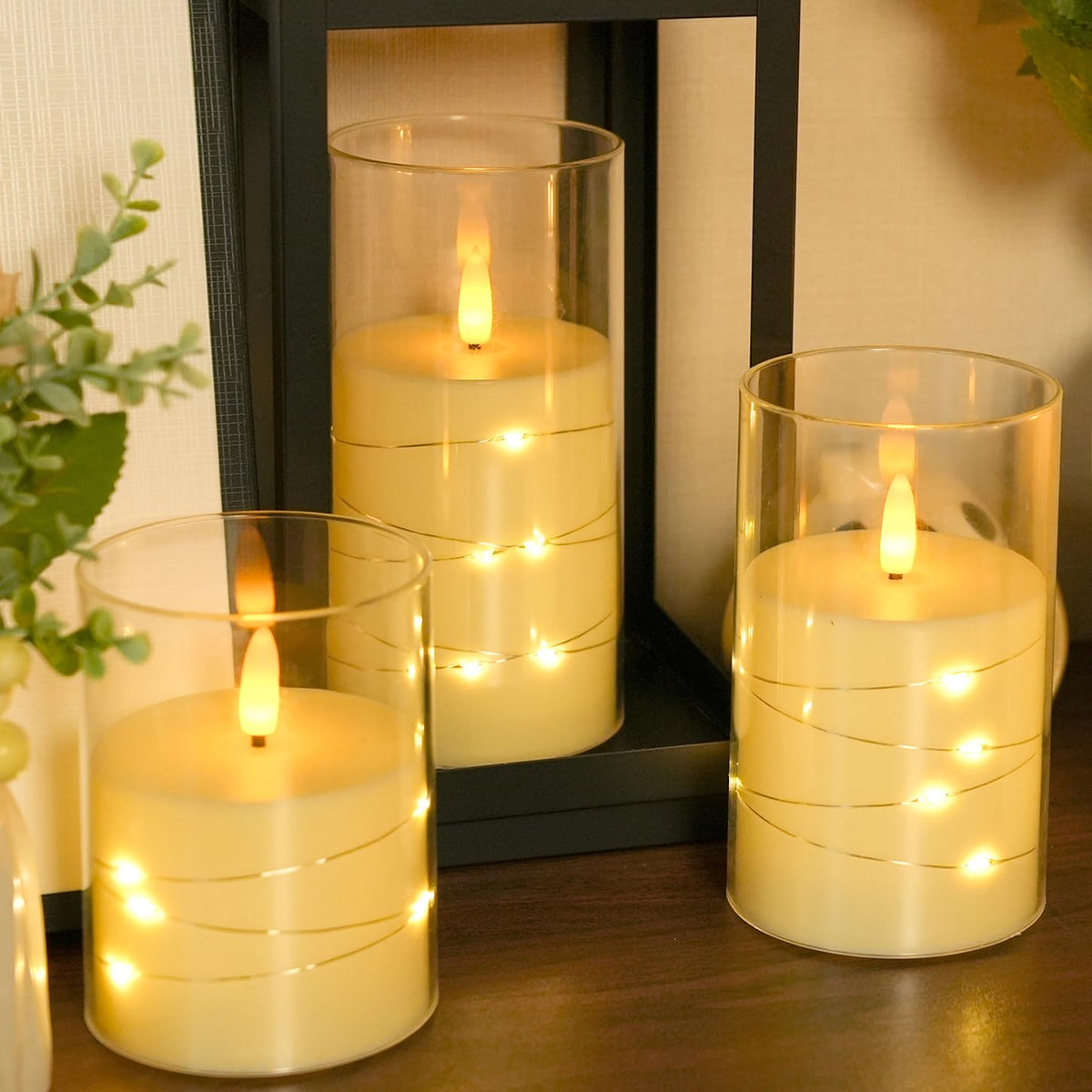 Homwamee Flickering Flameless Candles with Remote Timer- LED Candles Set of 3(4”/5”/6”), Battery Powered Candle in Glass Safe for Home/Wedding/Party/Table