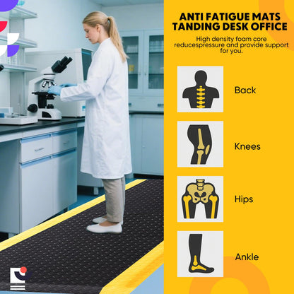 Drydiet 1 Pcs 3'x5' Anti Fatigue Mat Industrial, ESD Conductive Pad with Ground Wire, Heavy Duty Ergonomic Standing Floor Mat for Commercial Work, Shop Stand, Thick 3/4" Black with Yellow Border