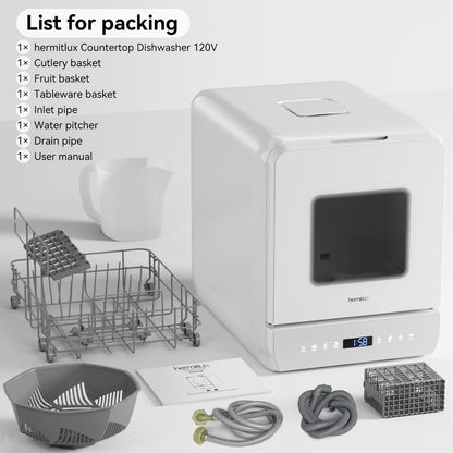 Hermitlux Countertop Dishwasher, 6 Wash Programs Slim Size Portable Dishwasher