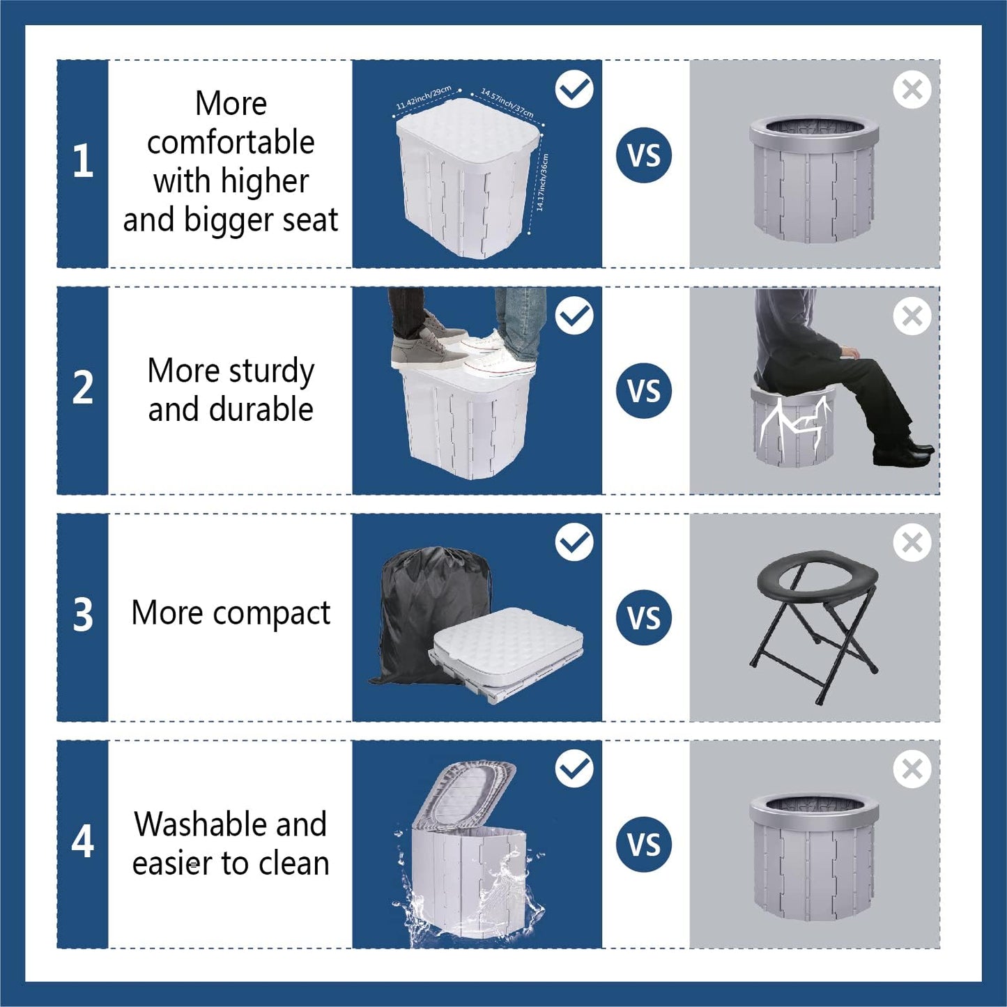 Hapoon XL Portable Folding Camping Toilet with Lid - Travel Portable Potty for Adults, Grey