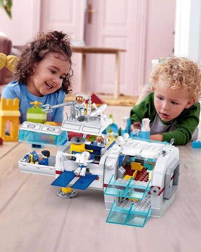 City Space Station Building Set Space Rocket Science Lab Building Kit with 4 Astronaut Minifigures STEM Gift Toys for Boys 6-12 Compatible with Lego Space Shuttle 502 PCS