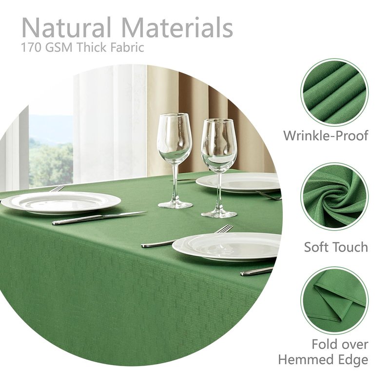 Veblandy 2 Pack Rectangle Tablecloth, 52x70 inch, Water Resistant Wrinkle Free Linen Textured Table Cloth Washable, Decorative Fabric Table Cover for Dining, Party and Camping, Green