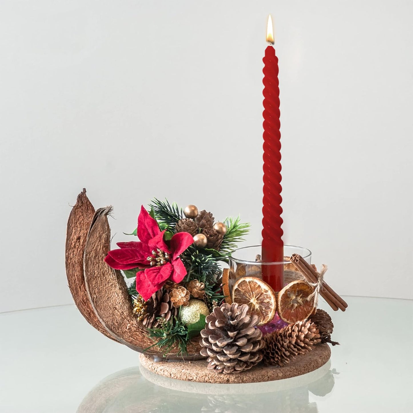 Topsics 4 Pack Christmas Candles - Red Taper Candles, Unscented 10 inch Spiral Tapered Candles for Christmas Decor