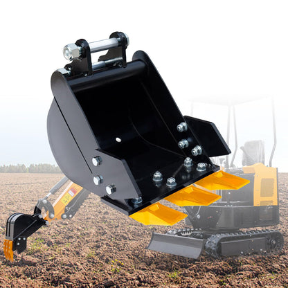 MMS 11.81in/300mm Mini Excavator Digging Bucket with Metal Teeth - 0.98"/25 mm Hole Diameter, 3.54"/90 mm Span, Mini Excavator Attachments Digging Bucket for Trenching & Digging
