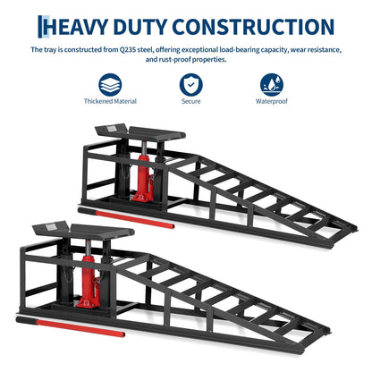 GarveeHome Hydraulic Car Ramps 2 Pack - 11000Lbs Capacity Low Profile Vehicle Ramps for Oil Changes, Trucks, Trailers & Garage Auto Repair, Heavy Duty Steel Construction, Black