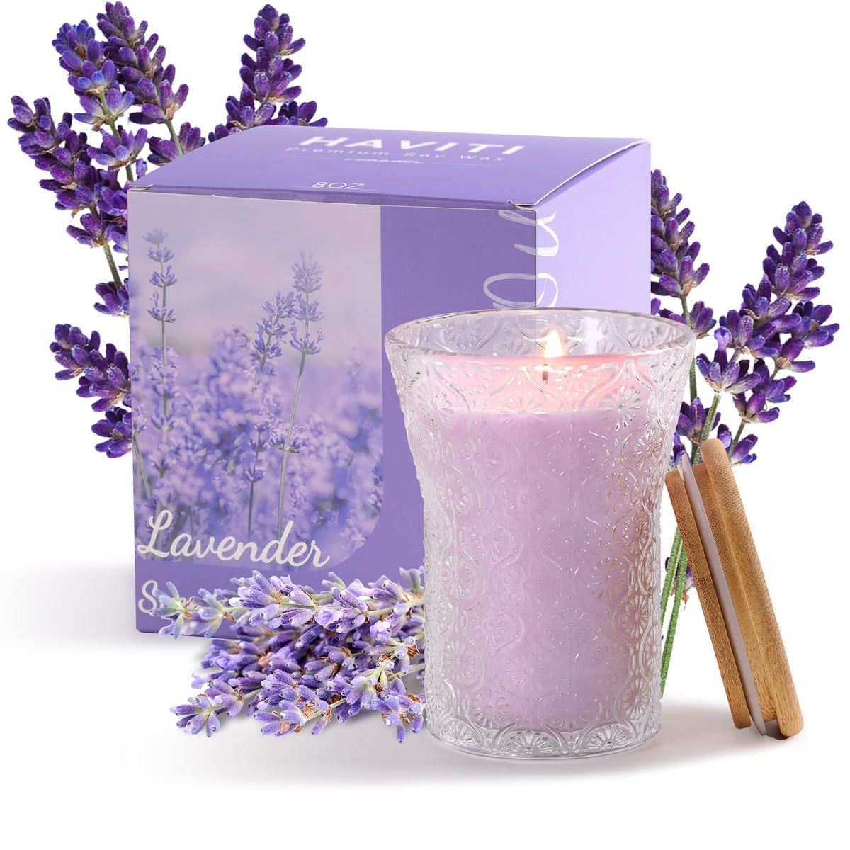 HAVITI Lavender Candle, 8 OZ Scented Candles Soy Jars Candles for Women Galentines Valentines Mother's Day Gift, Aromatherapy Purple Candles for Home Scented Bridal Shower