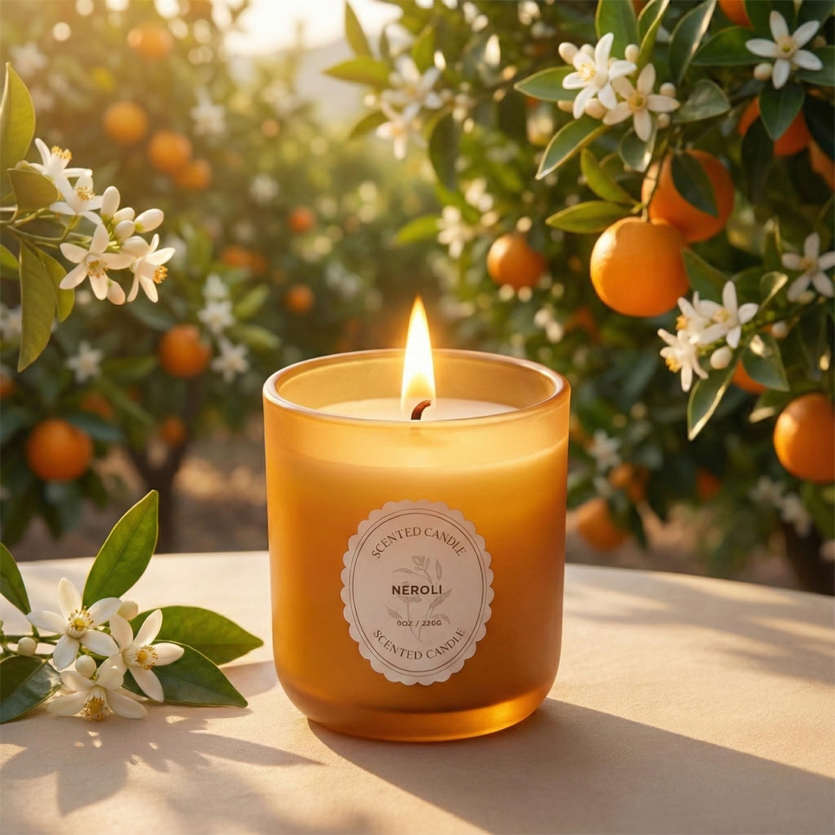 Neroli Scented Candle 8oz – CW Studio Color Glass Jar — Hand-Poured Soy & Paraffin Wax – Clean Burn, Smokeless, Up to 30 Hours, Home Decor & Gift Giving