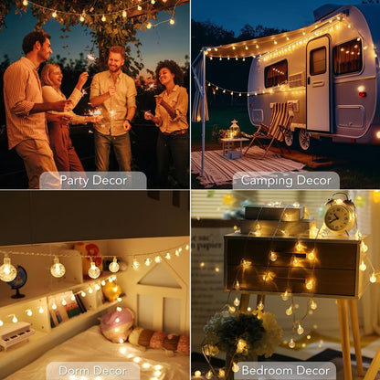 Metaku Globe String Lights Fairy Lights Battery Operated 16.4ft 50LED String Lights with Remote Waterproof Indoor Outdoor Hanging Lights Decorative Christmas Lights for Home Party Patio Garden Wedding