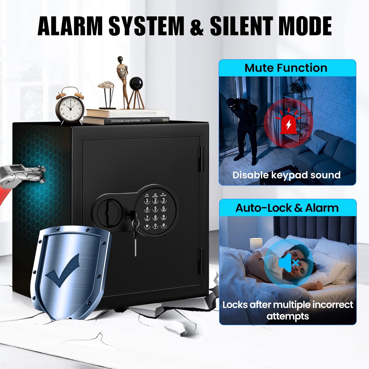 Mitlvge 2.0 Cuft Fireproof Safe Box, 35-Min Fire Resistant Home Safe with Digital Keypad & Spare Keys, Smart Alarm, Silent Mode, Fireproof Waterproof Security Safe with Removable Shelf