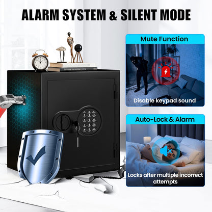 Mitlvge 2.0 Cuft Fireproof Safe Box, 35-Min Fire Resistant Home Safe with Digital Keypad & Spare Keys, Smart Alarm, Silent Mode, Fireproof Waterproof Security Safe with Removable Shelf