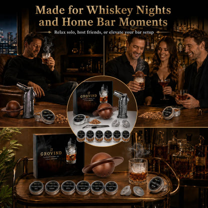 Grovind Whiskey Smoker Kit,Cocktail Smoker Kit with Torch,Bourbon smoker kit,Old Fashioned Smoker kit,Drink Smoker Infuser Kit with Wood Chips,Birthday Whiskey Bourbon Gifts for Men,Dad,Husband
